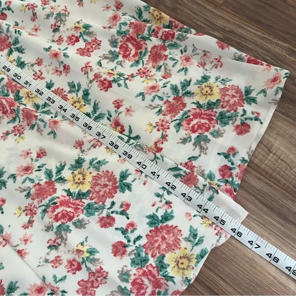 1. State Cream Wrap Midi Dress Flutter Sleeve w/ Pink Yellow Green Floral Size 8 - Picture 11 of 12